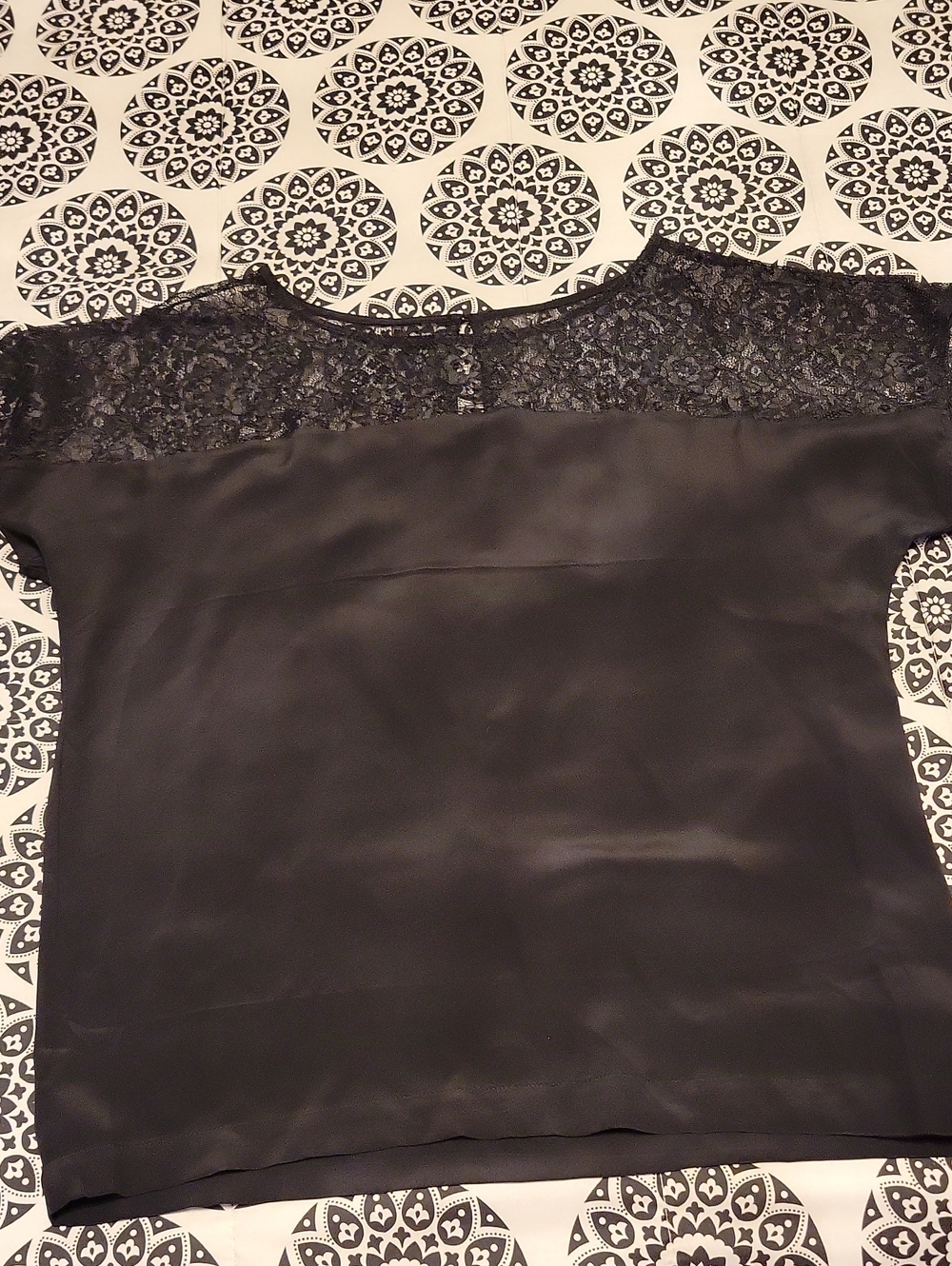 Forever 21 Black Lace Yoke Satin Blouse